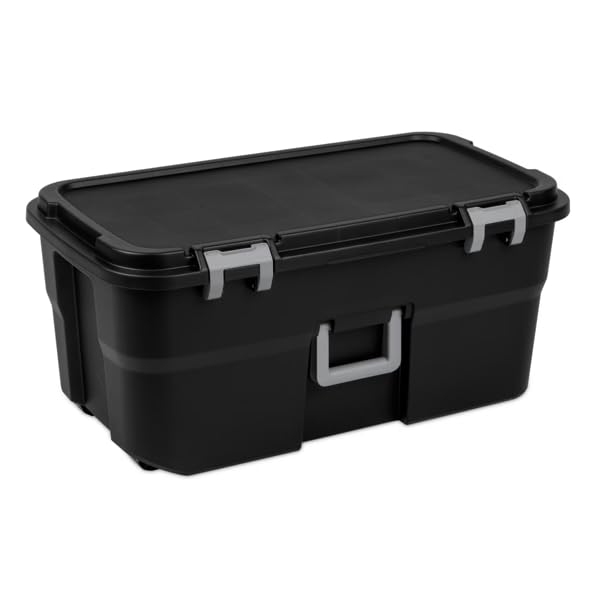 Black 22-Gallon Plastic Wheeled Storage Footlocker S65708