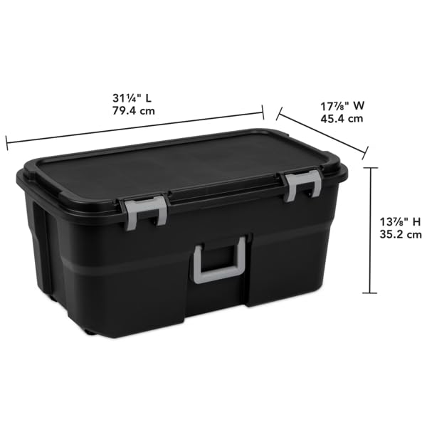 Black 22-Gallon Plastic Wheeled Storage Footlocker S65708