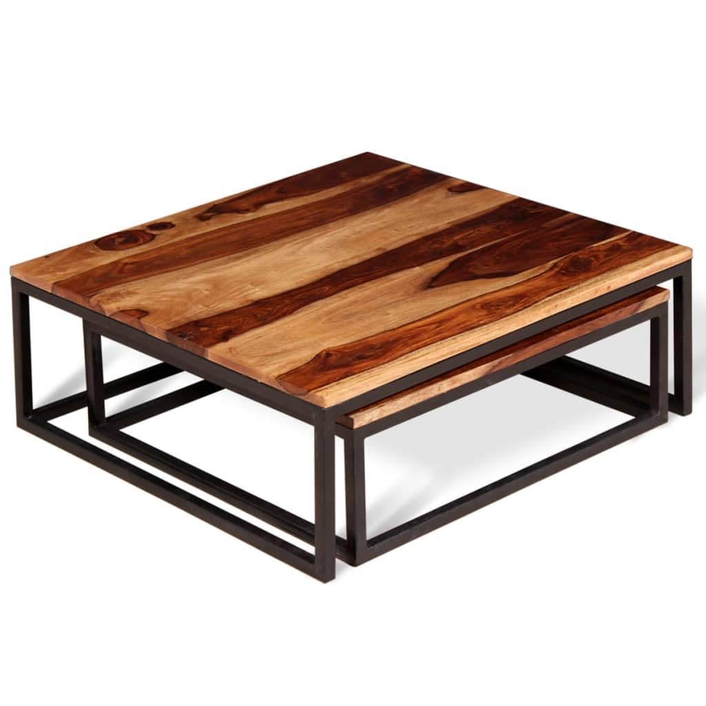 Two Piece Nesting Solid Sheesham Wood Coffee Table Set P520299