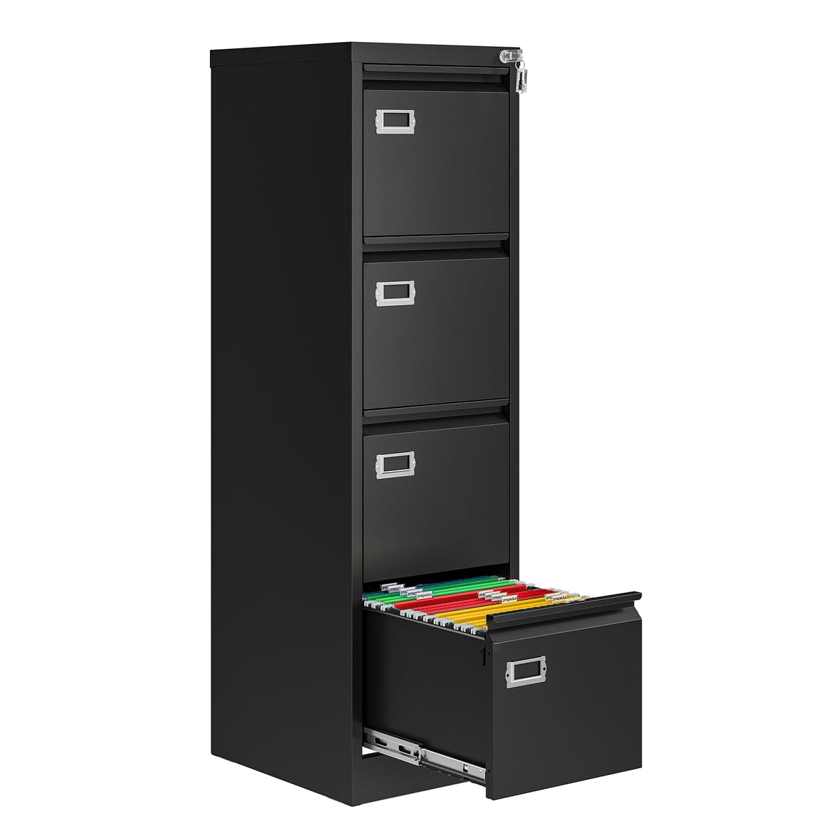 4 Drawer Black Metal File Cabinet with Lock T29809