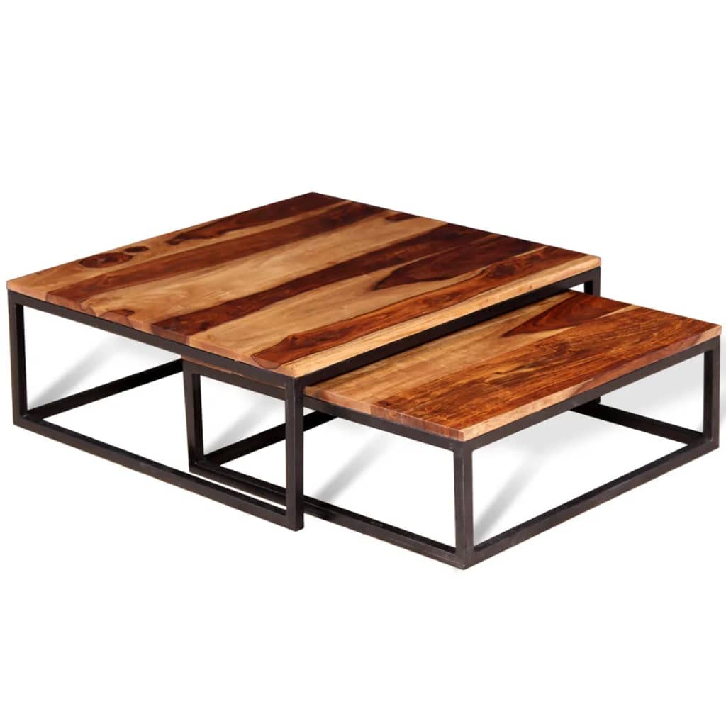 Two Piece Nesting Solid Sheesham Wood Coffee Table Set P520299