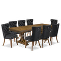 9-Piece Acacia Wood Dining Table Set with 8 Dark Grey Chairs L125