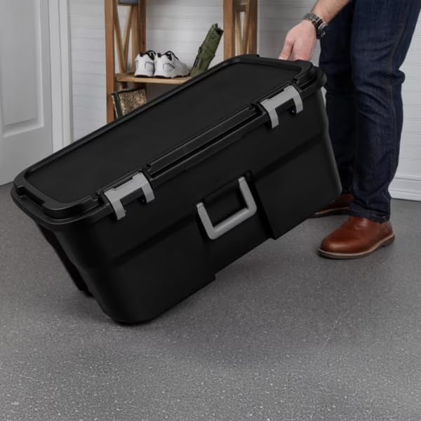 Black 22-Gallon Plastic Wheeled Storage Footlocker S65708