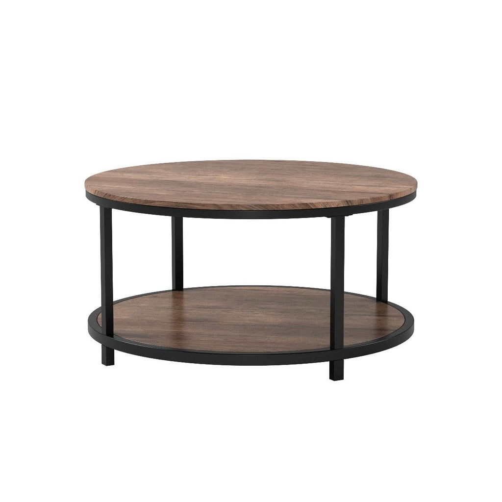 Round 2-Tier Wood Coffee Table with Storage Shelf R5450