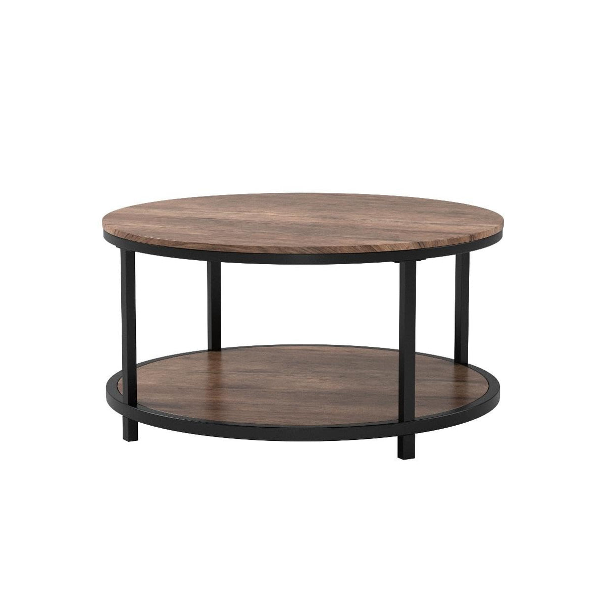 Round 2-Tier Wood Coffee Table with Storage Shelf R5450