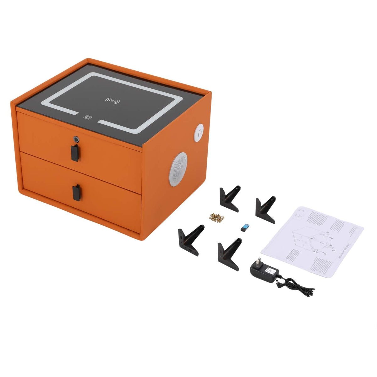 Wooden Nightstand with Fingerprint Lock Drawer and 2 Drawers Z72282