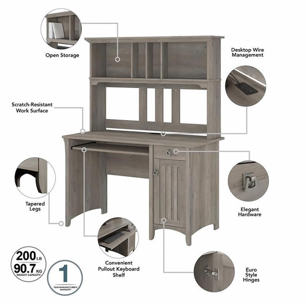 Small Computer Desk with Hutch, Driftwood Gray W5810