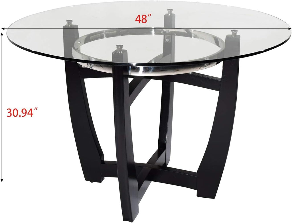 48" Glass Dining Table Set with 4 PU Leather Chairs Y2854