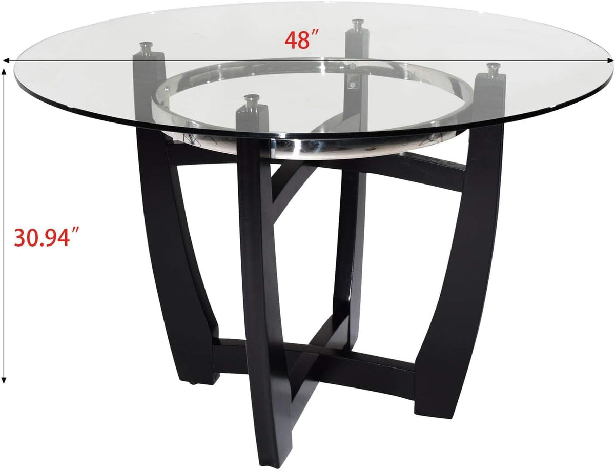 48" Glass Dining Table Set with 4 PU Leather Chairs Y2854