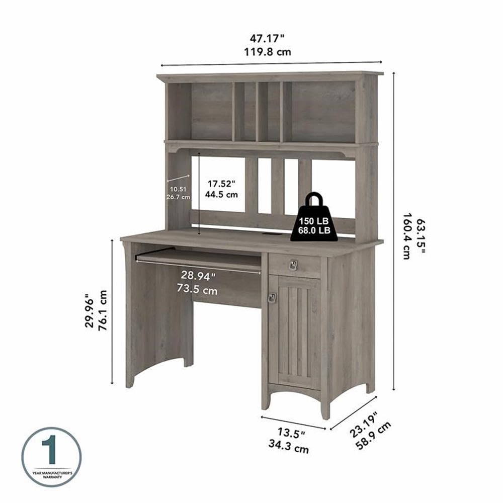 Small Computer Desk with Hutch, Driftwood Gray W5810