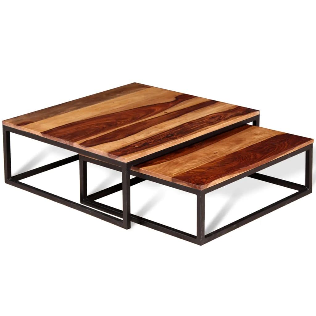 Two Piece Nesting Solid Sheesham Wood Coffee Table Set P520299
