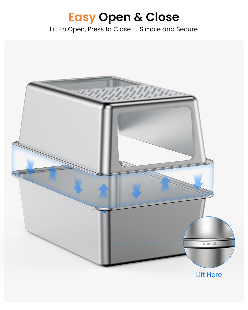 Stainless Steel Enclosed Cat Litter Box with Lid K1141