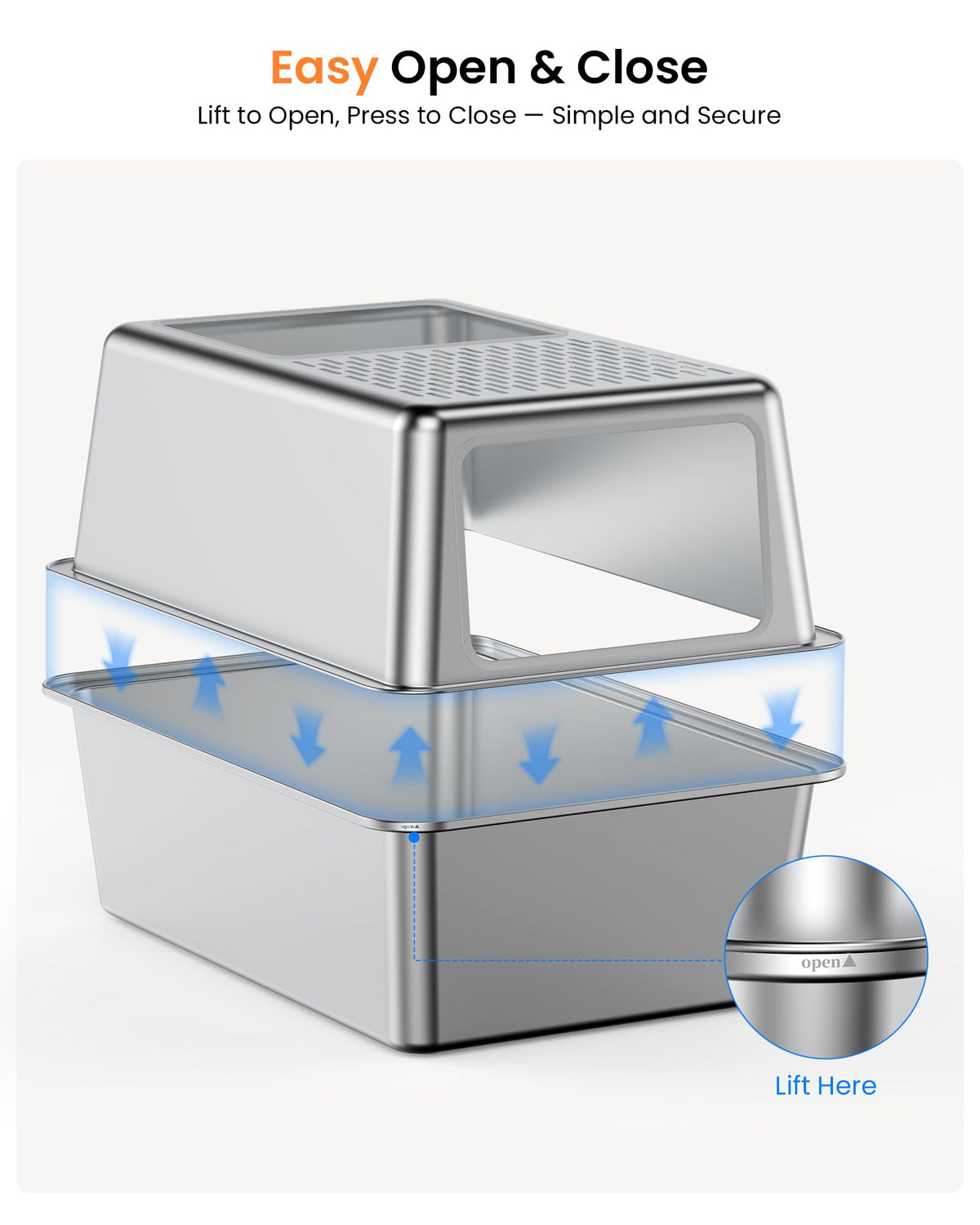 Stainless Steel Enclosed Cat Litter Box with Lid K1141