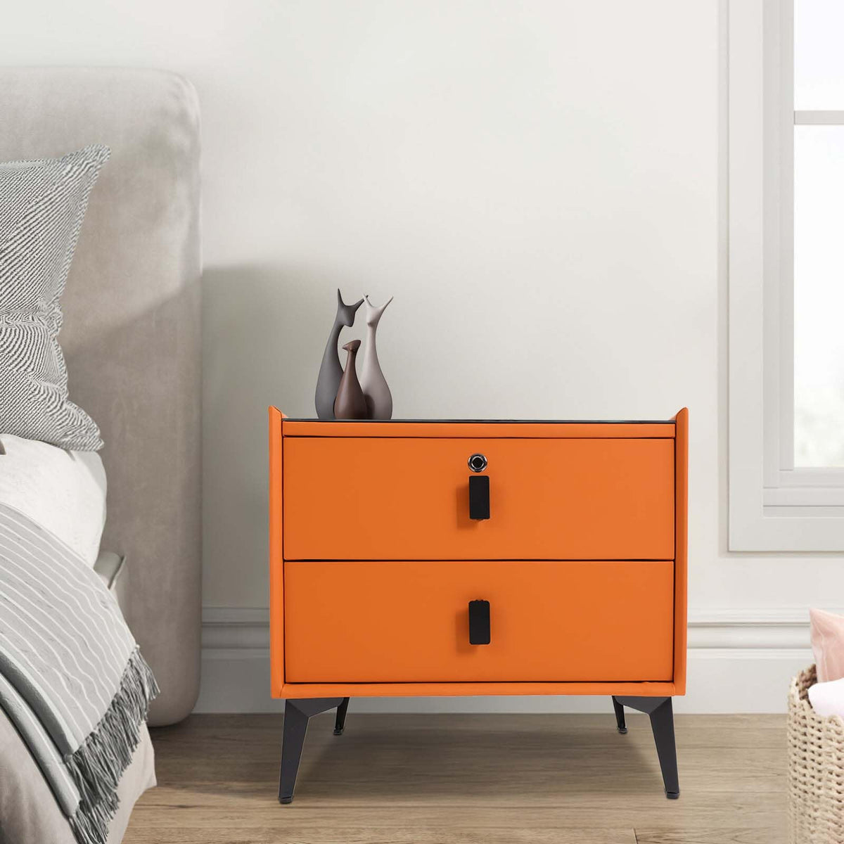 Wooden Nightstand with Fingerprint Lock Drawer and 2 Drawers Z72282