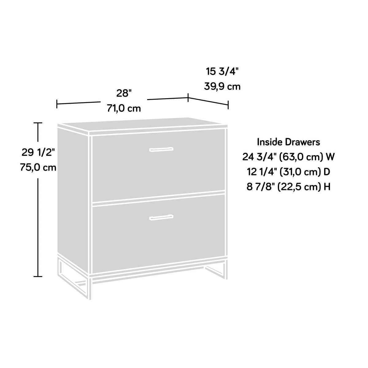 2-Drawer Wood File Cabinet with Metal Frame R921697