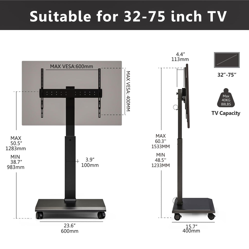 Rolling TV Stand with Rotation Function for 32-75 Inch TVs, Black Z3549