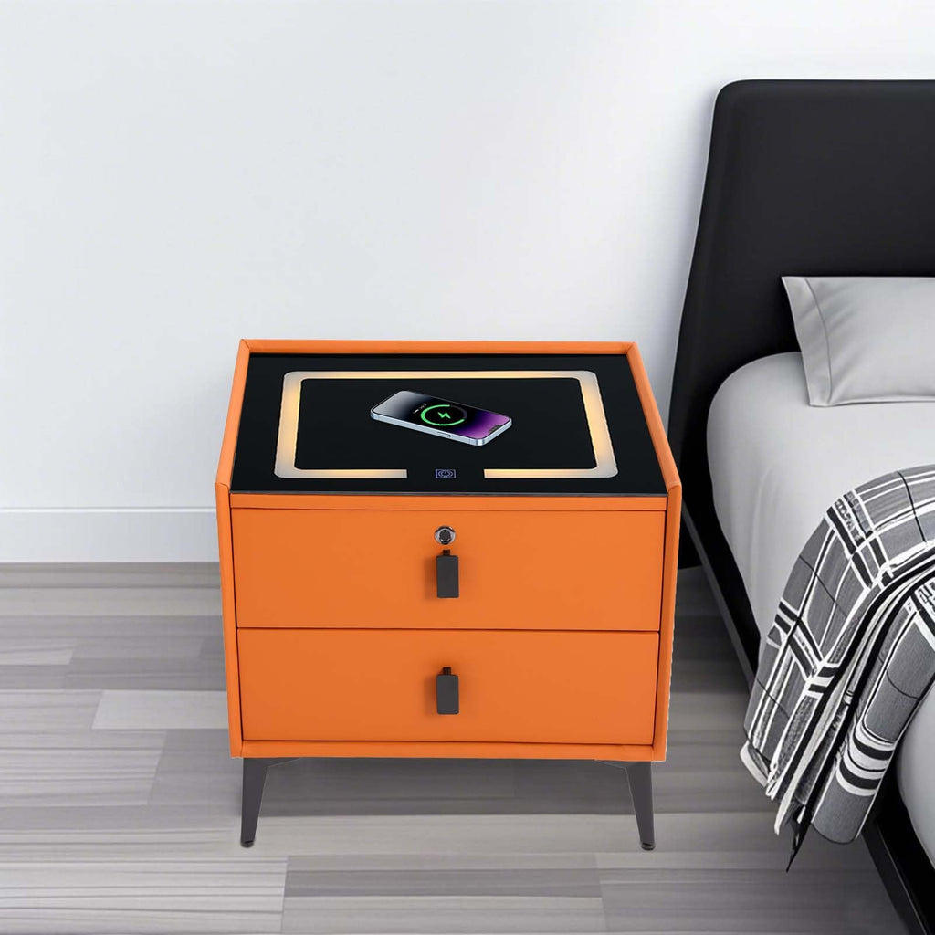 Wooden Nightstand with Fingerprint Lock Drawer and 2 Drawers Z72282
