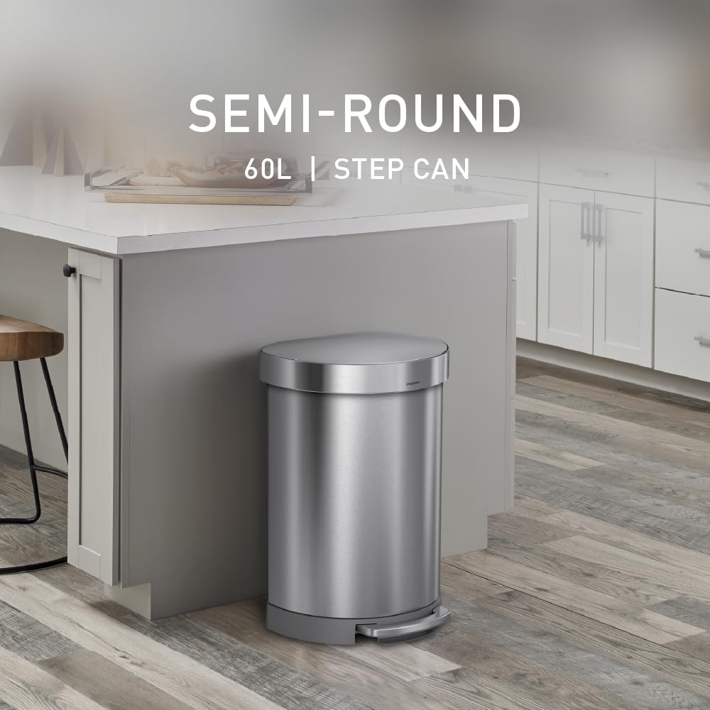60L Brushed Stainless Steel Step Trash Can J60460