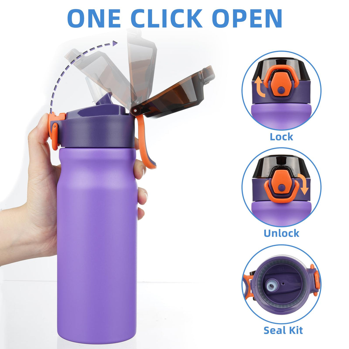 18 oz Insulated Stainless Water Bottle with Straw & Handle U14351