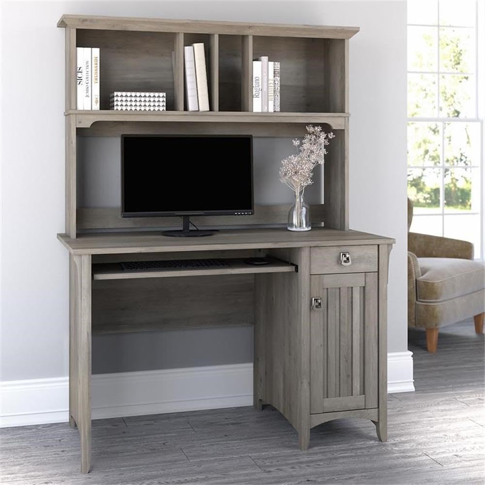 Small Computer Desk with Hutch, Driftwood Gray W5810