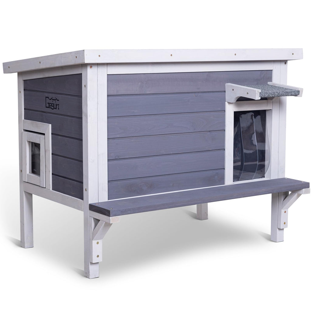 Weatherproof Outdoor Cat House with Elevated Floor U63387