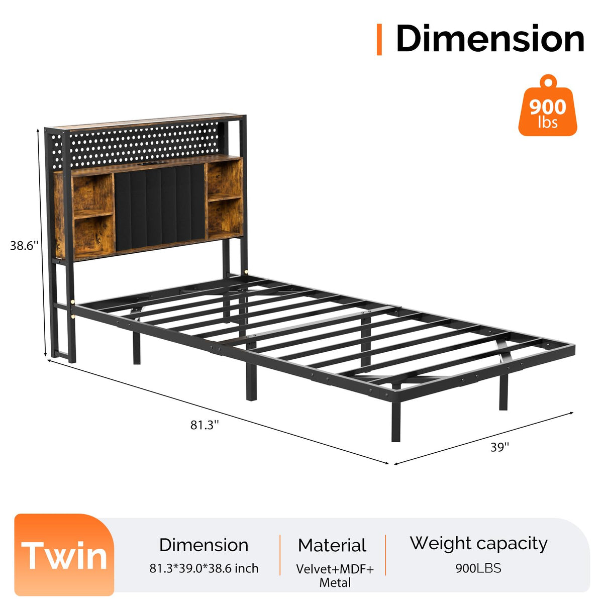 Black Twin Metal Floating Bed Frame with Charging Station and LED Lights I993