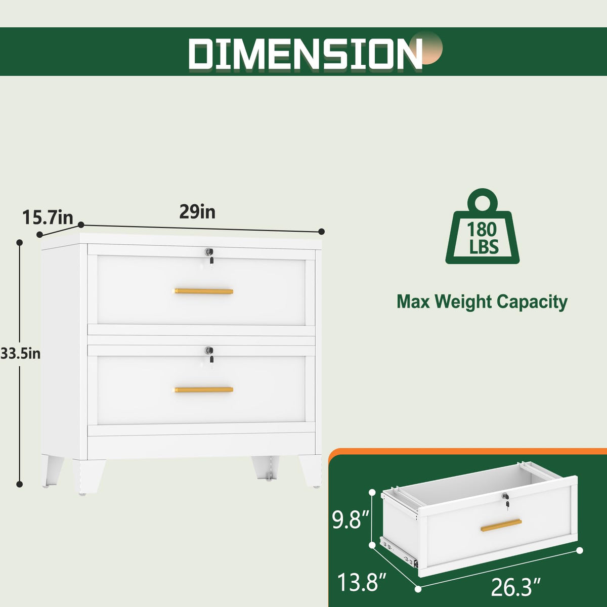 2 Drawer Metal File Cabinet with Lock R512324