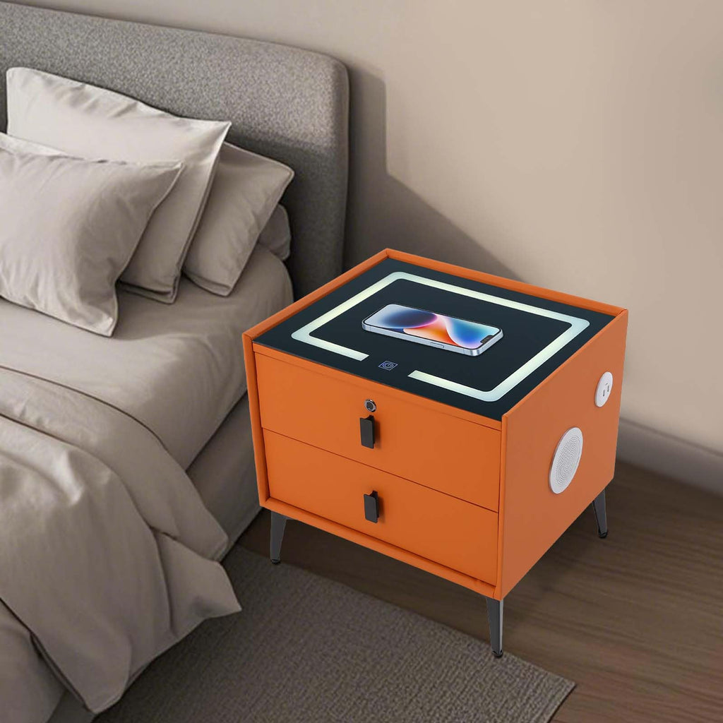 Wooden Nightstand with Fingerprint Lock Drawer and 2 Drawers Z72282