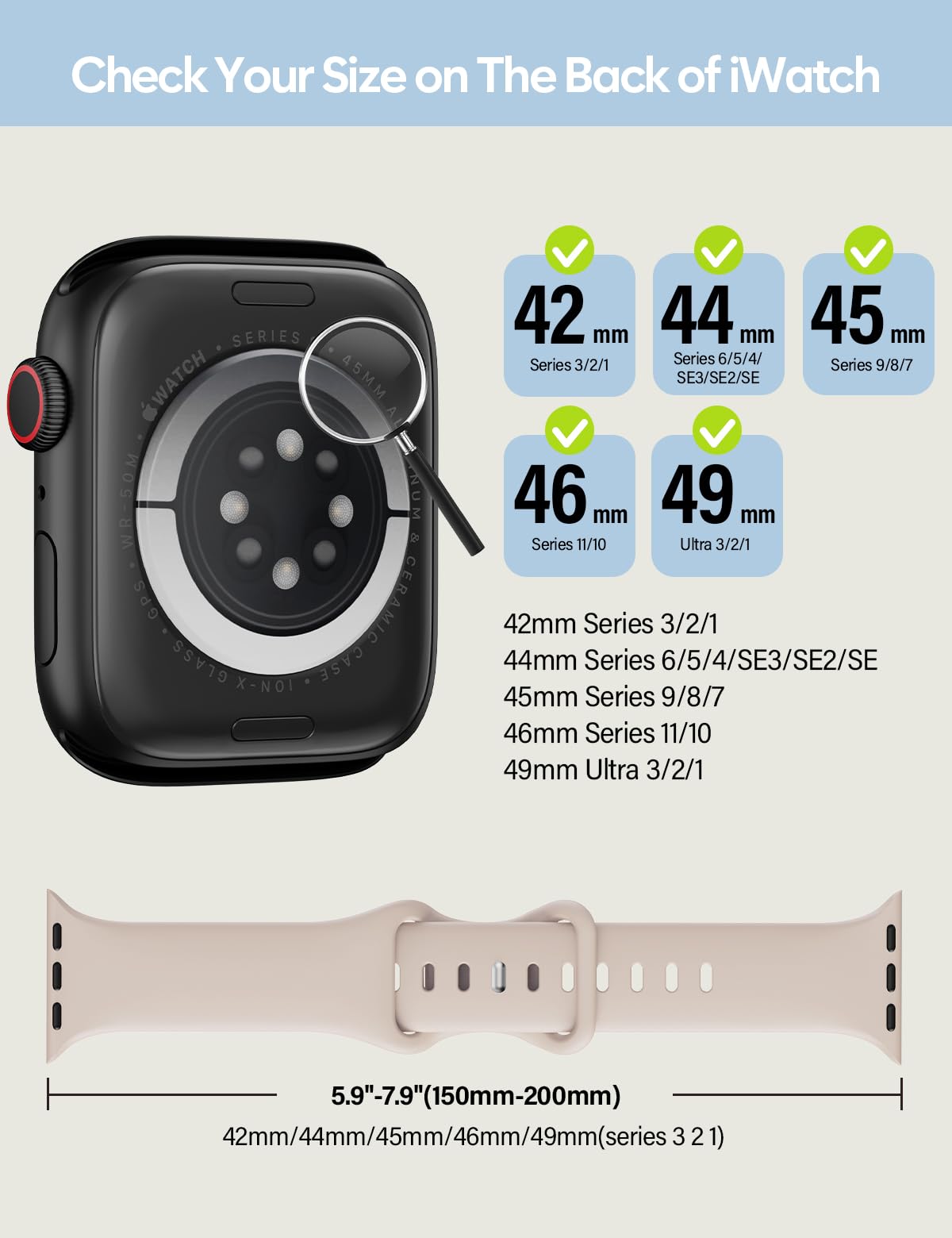 Silicone Band Compatible with Apple Watch 38mm 40mm 41mm 42mm 44mm 45mm 49mm W9899