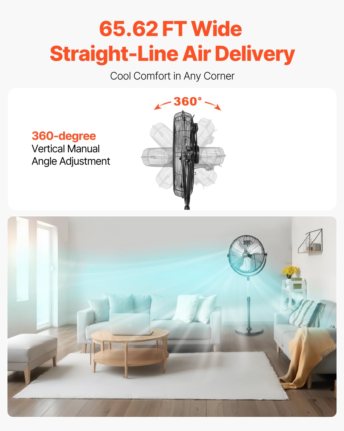 18 Inch Adjustable Height Standing Fan with 3 Speeds, Black Z793