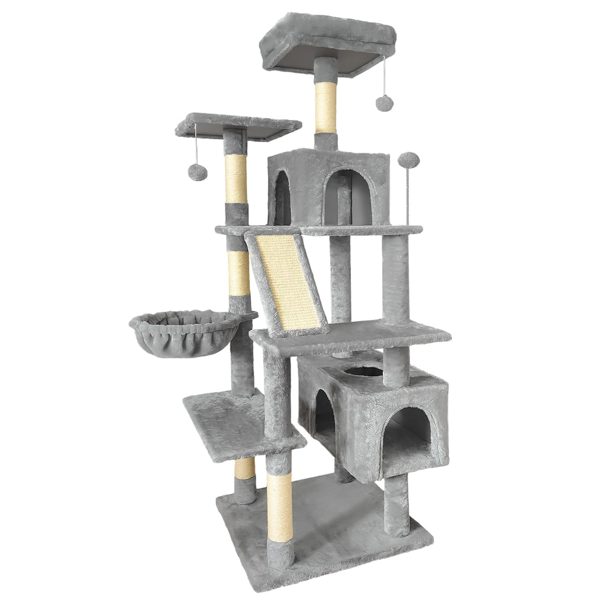 70" Light Gray Cat Tree Tower with Sisal Scratching Post V35385