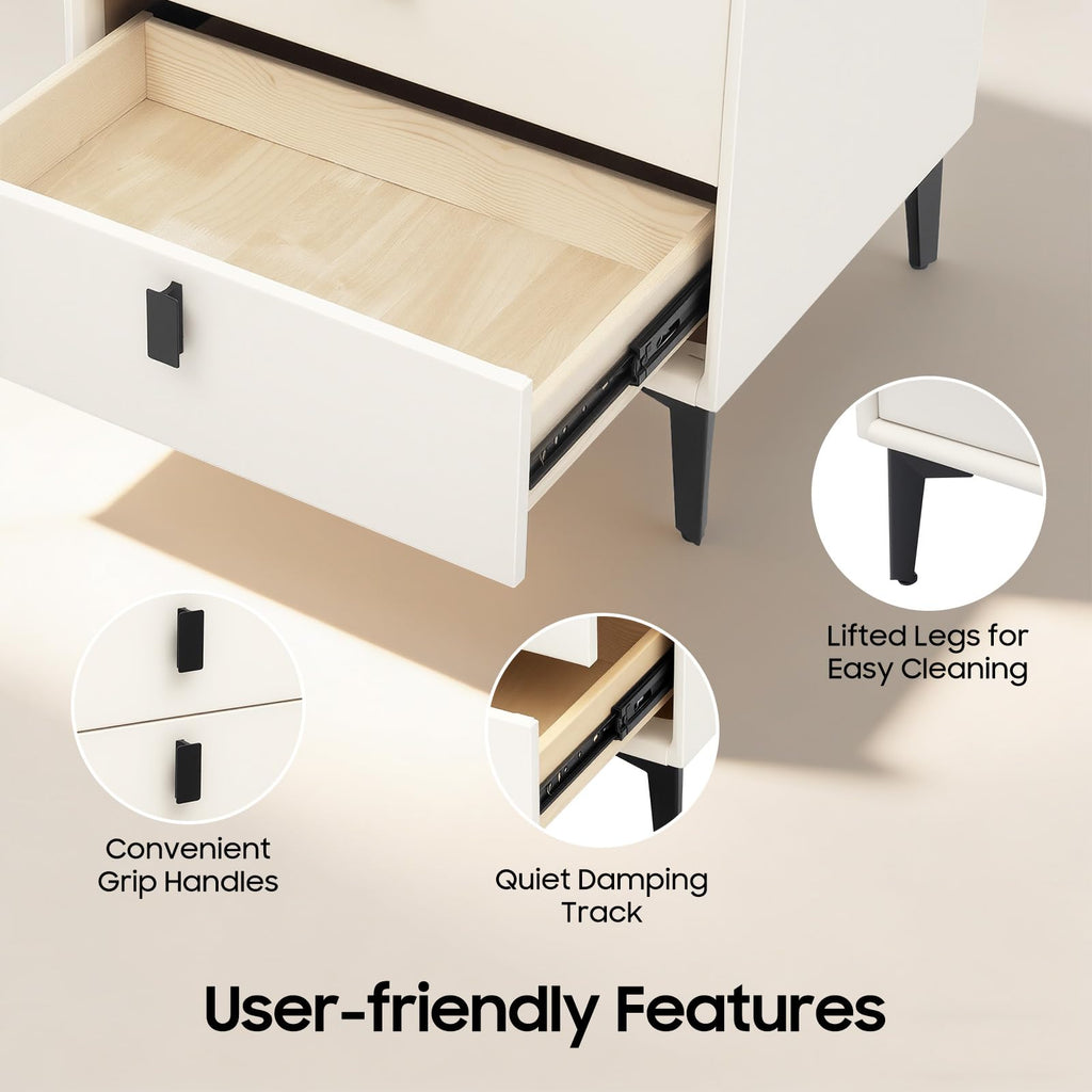 Beige White 3 Drawer Nightstand with Wireless Charging C481