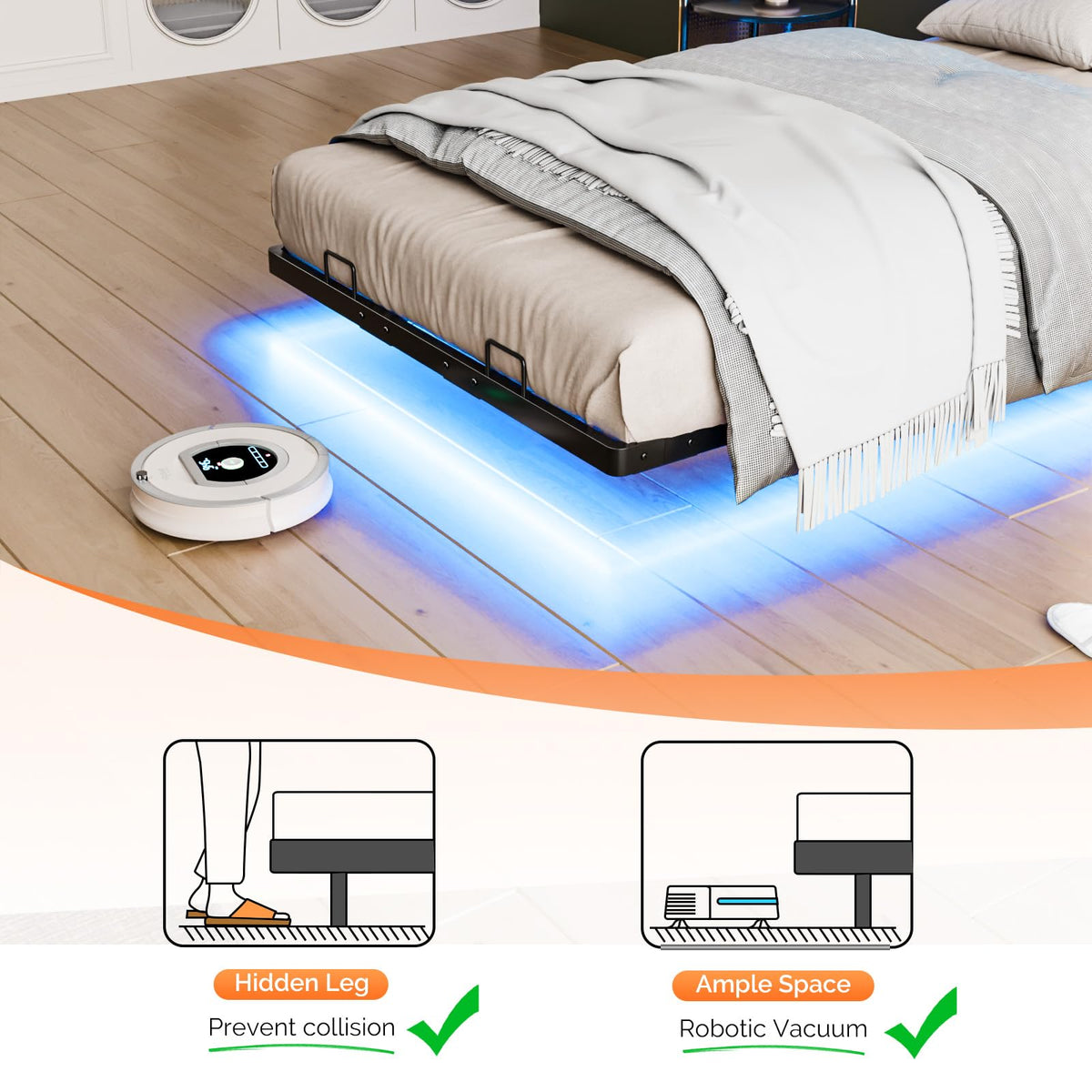 Black Twin Metal Floating Bed Frame with Charging Station and LED Lights I993