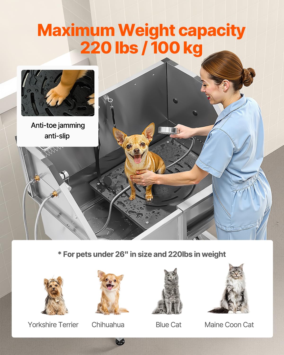 38 Inch Stainless Steel Dog Washing Station with Hot & Cold Faucet Q40013