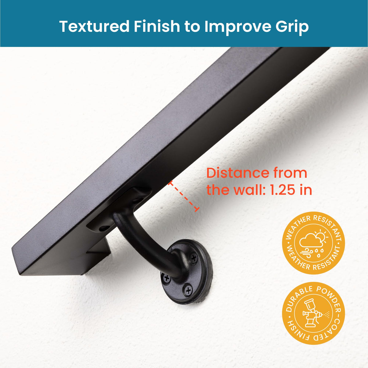 Aluminum Handrail Kit with Wall Mount Brackets, Black Textured, 3' Length B927399