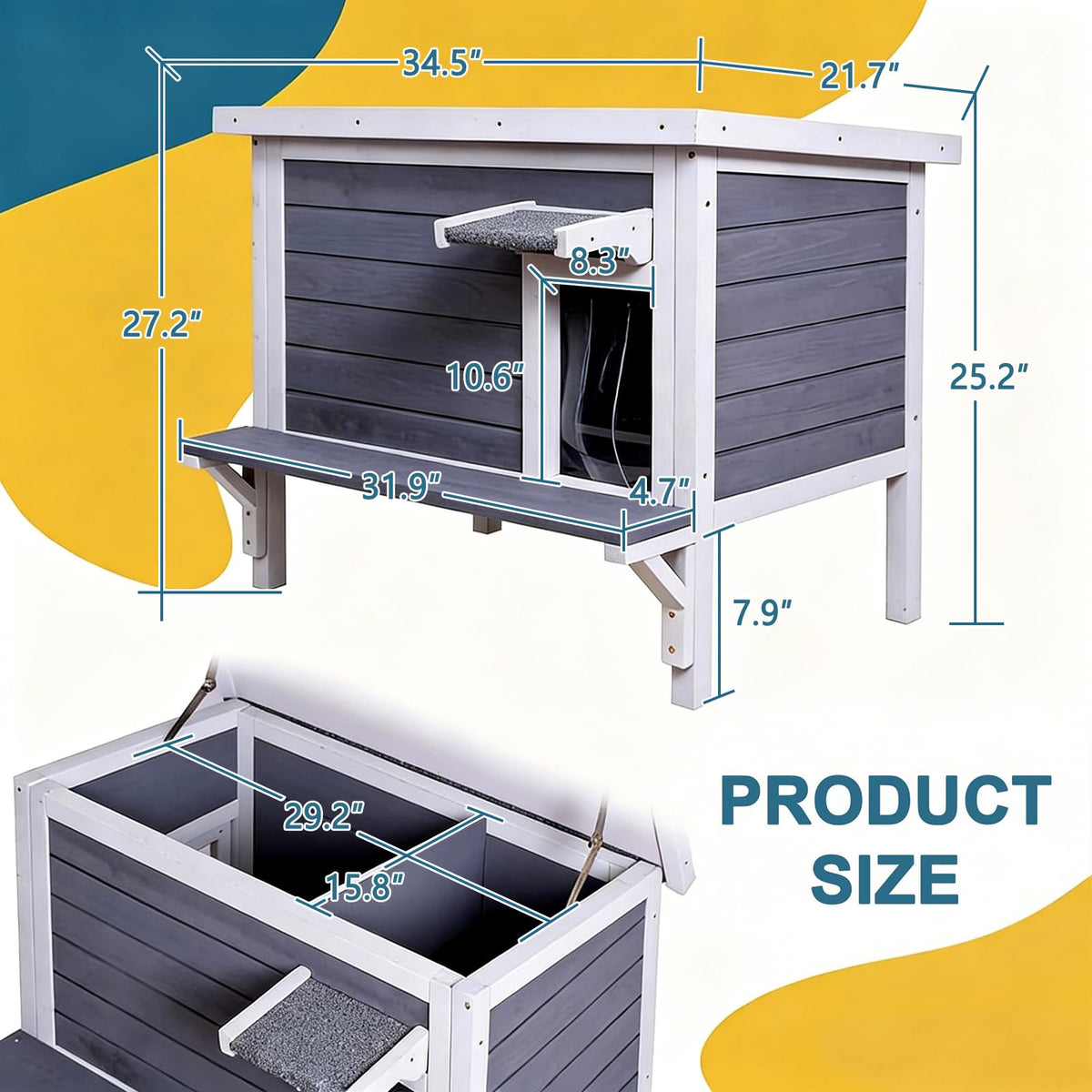 Weatherproof Outdoor Cat House with Elevated Floor U63387
