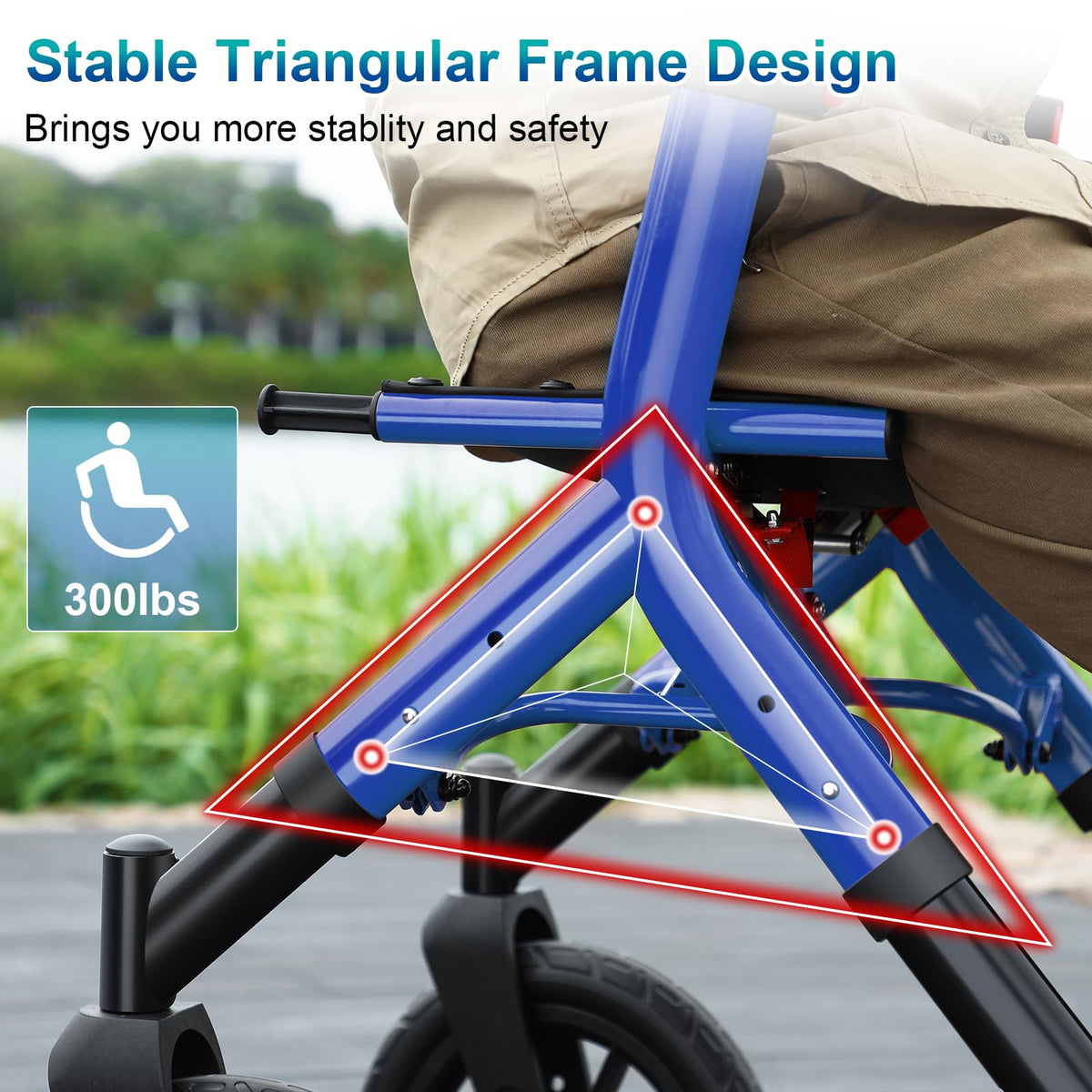 Blue Foldable Tall Walker with Seat N753