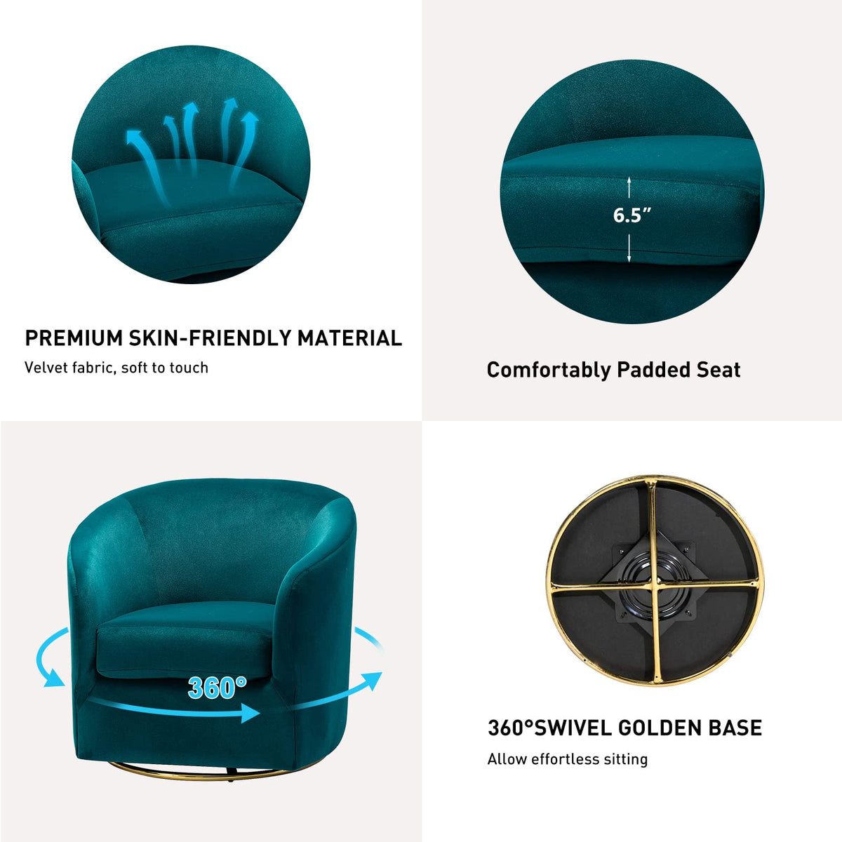 Set of 2 Velvet Swivel Barrel Chair F696251