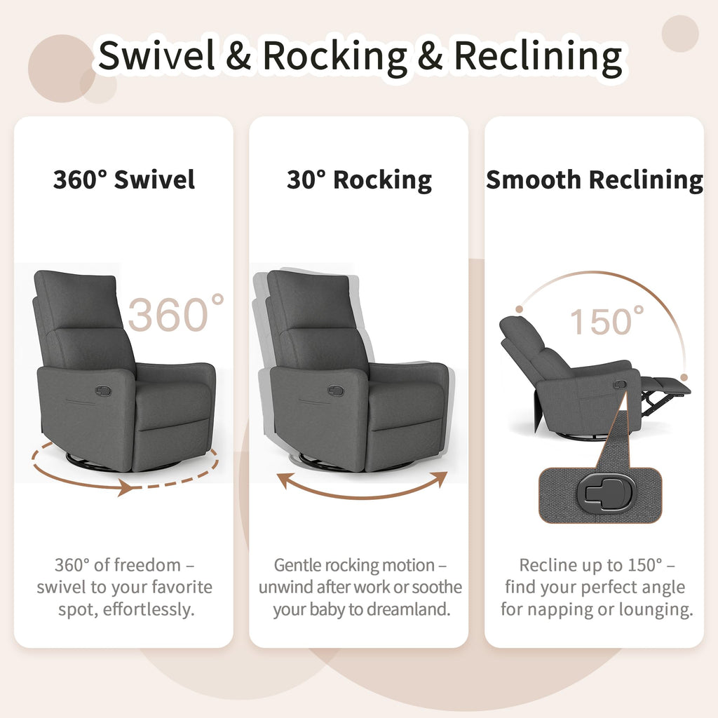 Dark Gray Swivel Rocker Recliner Chair U709