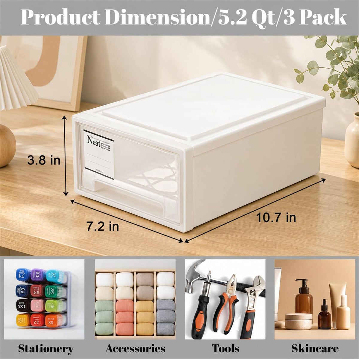 3 Pack Plastic Stackable Storage Drawers V942869