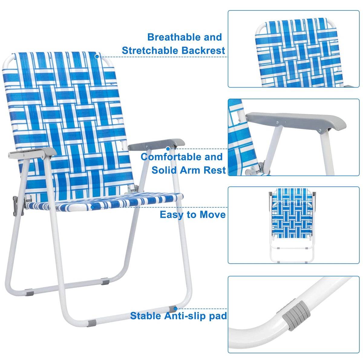 Blue Set of 2 Webbed Folding Patio Chairs Z85615