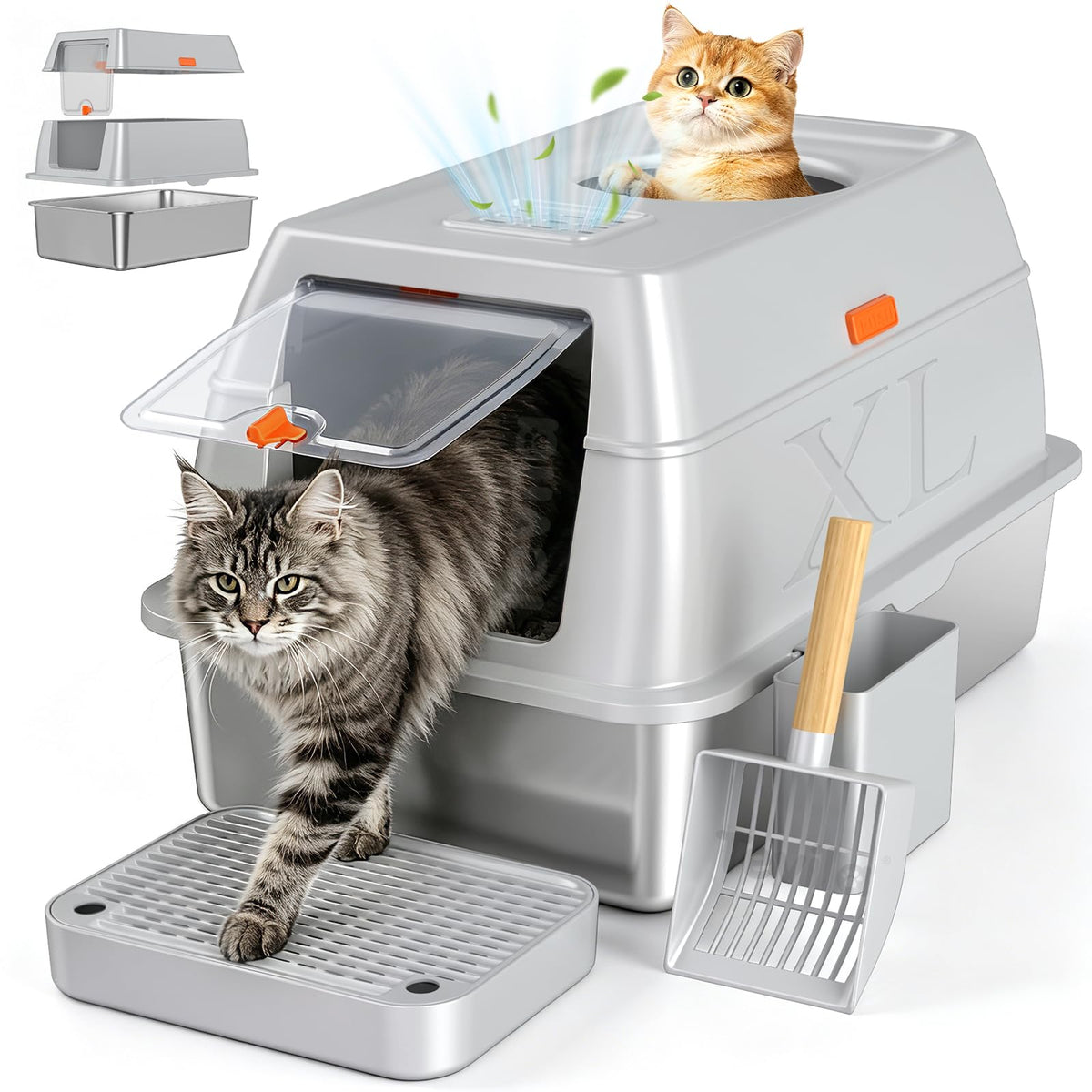 XL Enclosed Stainless Steel Litter Box with Lid K6402
