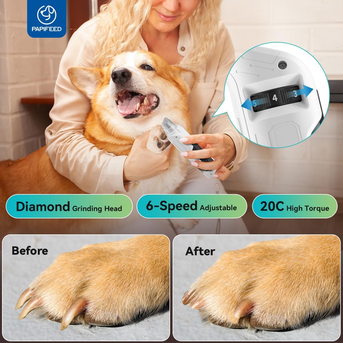 Dog Nail Grinder with 6 Speeds Quiet Motor T964923