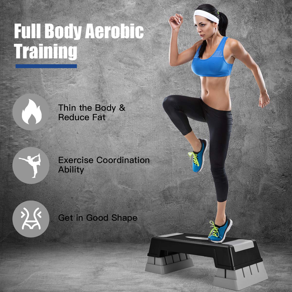 30'' Height Adjustable Aerobic Stepper with Risers O2966