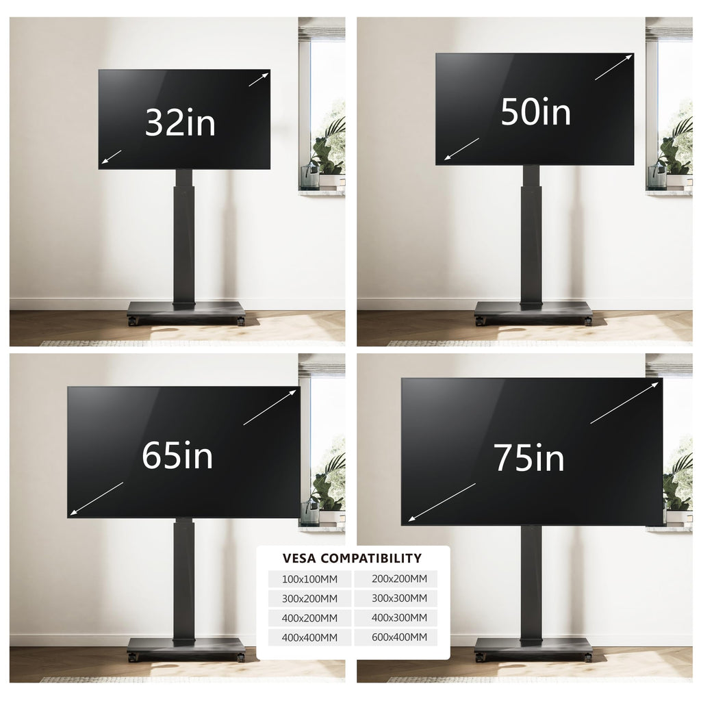 Rolling TV Stand with Rotation Function for 32-75 Inch TVs, Black Z3549