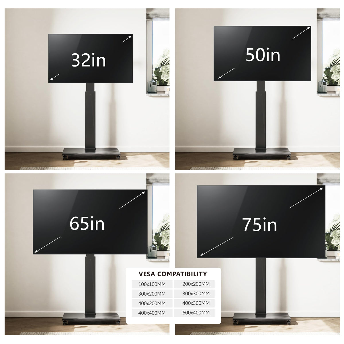 Rolling TV Stand with Rotation Function for 32-75 Inch TVs, Black Z3549