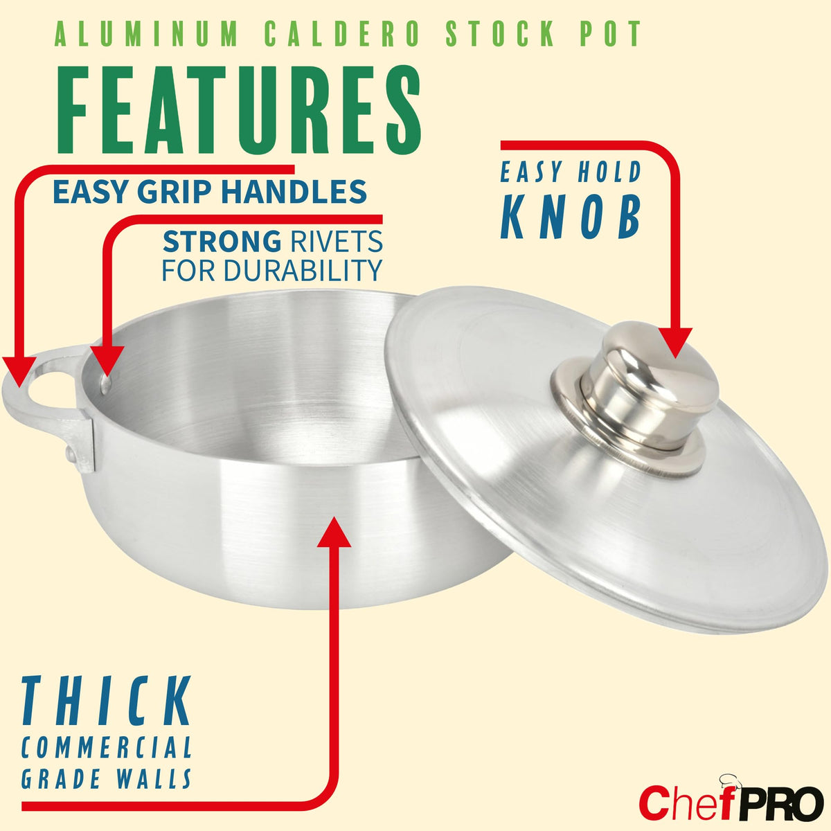 Aluminum Stock Pot with Riveted Handles 13.3 Quart R5385