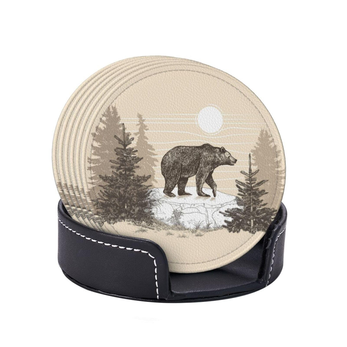 6 Pcs Leather Coasters with Holder Q9089