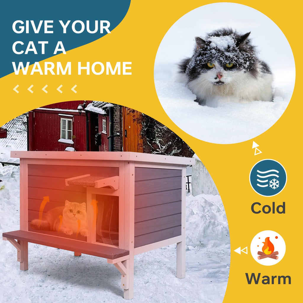 Weatherproof Outdoor Cat House with Elevated Floor U63387