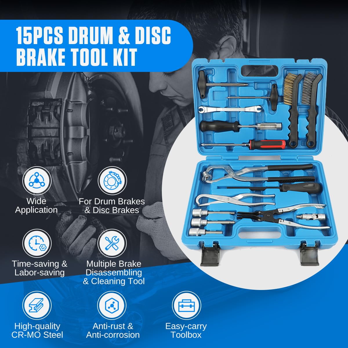 15 Pc Drum & Disc Brake Tool Kit W10855